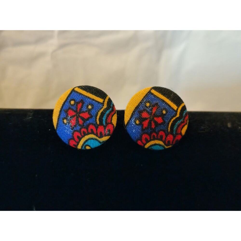 Afican Ankara Print Button Earrings
